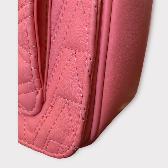 Versace Jeans Pink Leather Shoulder Bag Quilted Front Silver Locking Clasp Purse - Picture 11 of 15